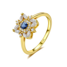 High Quality Shinning Blue CZ Stone Gold Plated S925 Silver Wedding Ring